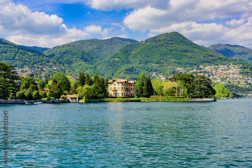Lake Como, view of the coastal towns and the mountains surrounding the lake