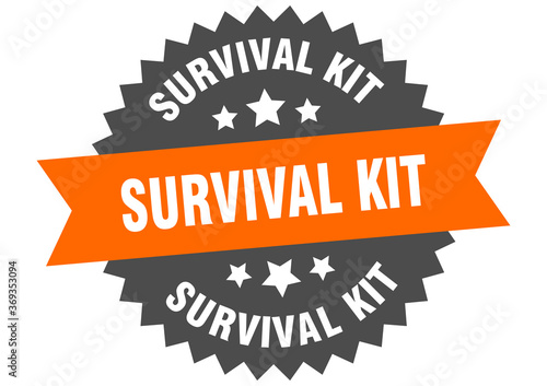 survival kit round isolated ribbon label. survival kit sign