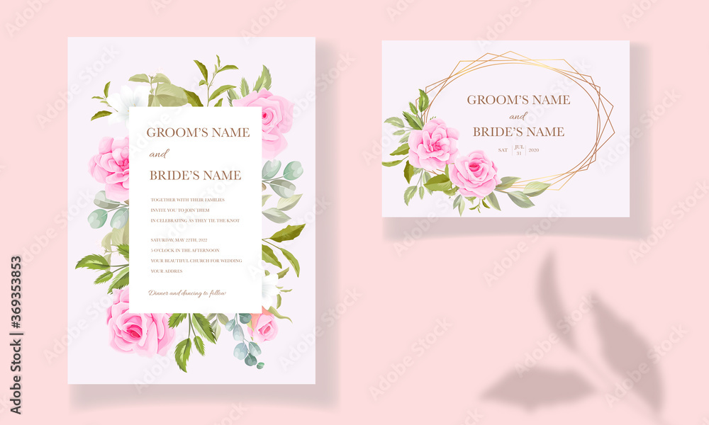 Elegant wedding invitation template set with beautiful floral frame and border decoration