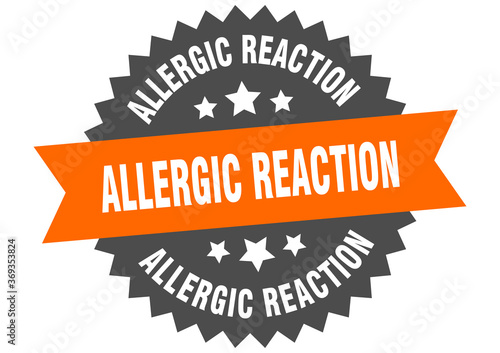allergic reaction round isolated ribbon label. allergic reaction sign