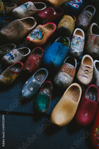 colorful dutch wooden shoes in holland