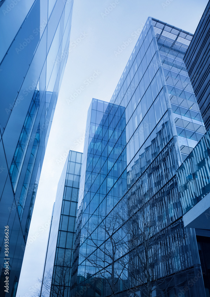 Europe - Cool blue reflections in buildings in the city.