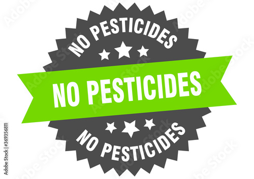 no pesticides round isolated ribbon label. no pesticides sign