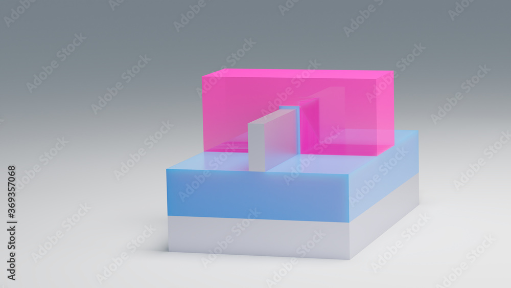 FINFET SOI (Silicon on Insulator) transistor 3D render. Fin FET Silicon on Insulator transistor used for building semiconductor chips . Pink - Gate, blue - Insulator, silver - Substrate. FINFET SOI (Silicon on Insulator) transistor 3D render. Fin FET Silicon on Insulator transistor used for building semiconductor chips . Pink - Gate, blue - Insulator, silver - Substrate.
