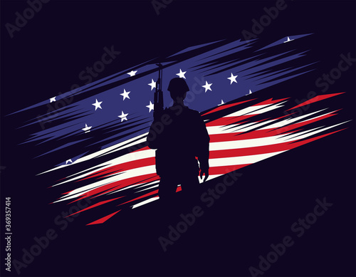 soldier with rifle figure silhouette in usa flag background