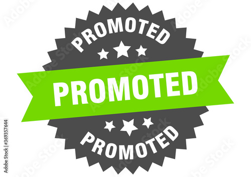 promoted round isolated ribbon label. promoted sign