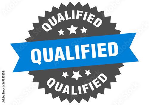 qualified round isolated ribbon label. qualified sign