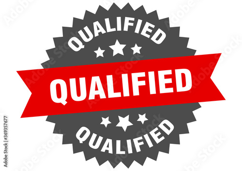 qualified round isolated ribbon label. qualified sign