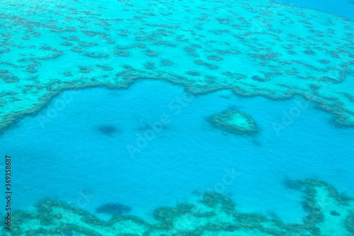 Aerial View over the Heart Reef in the Great Barrier Reef from air, in Queensland, Australia.