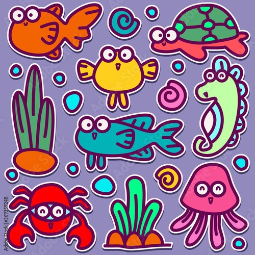 kawaii doodle design of aquatic animals illustration
