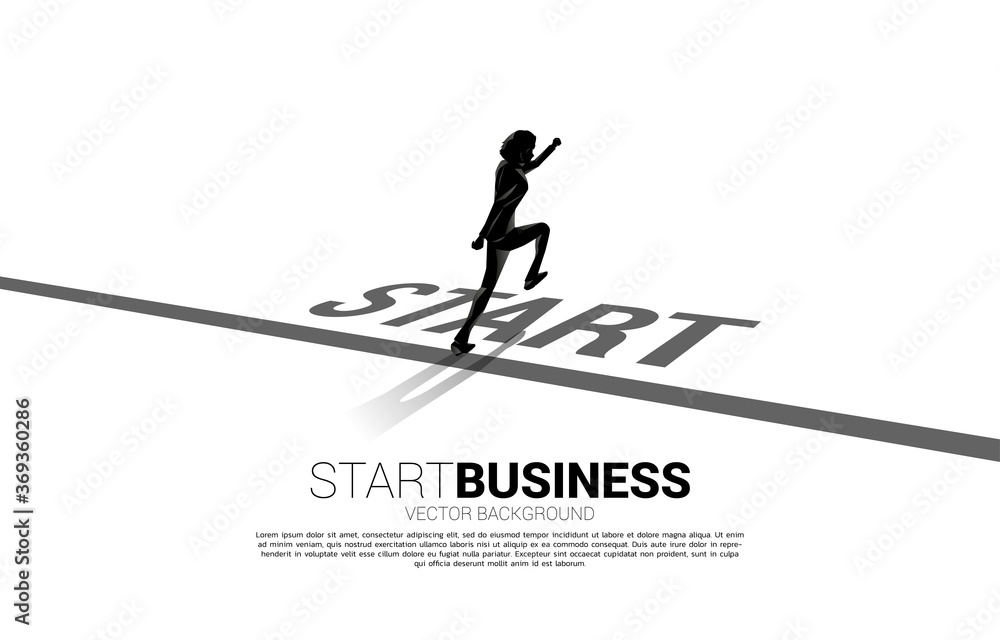 Fototapeta premium Silhouette of businessman running from start line. Concept of people ready to start career and business