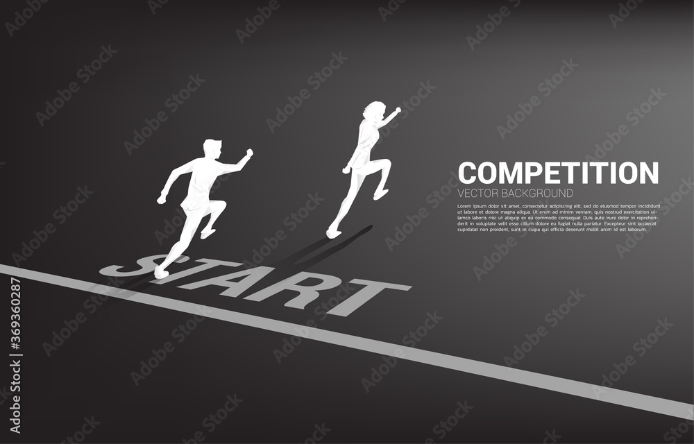 competition of two silhouette of businessman running from start line. business concept for competition