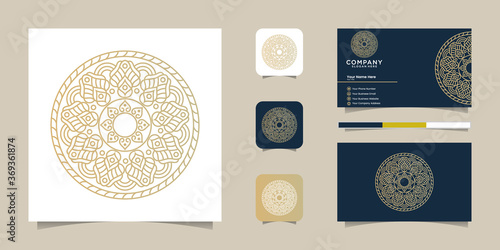 Creative golden luxury mandala with line art style  and business card inspiration