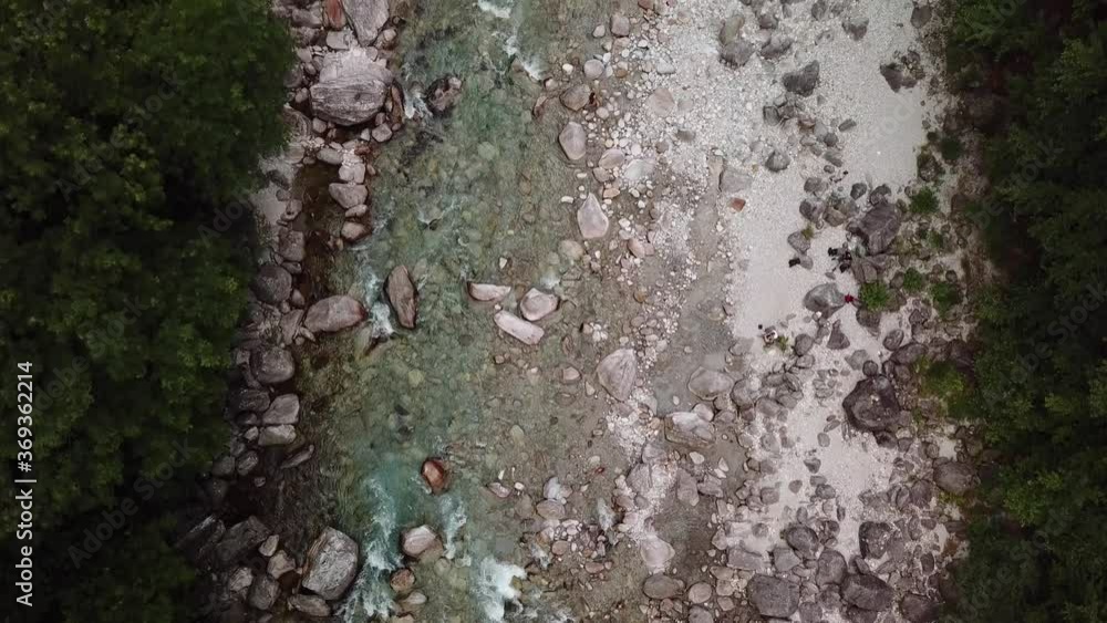 Top Down Aerial View of Rocky Mountain River Stream in Switzerland - Bird's Eye Drone Top Down Aerial View of Rocky Mountain River Stream in Switzerland - Bird's Eye Drone