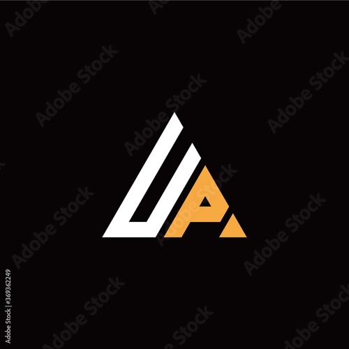 U P initial logo modern triangle with black background