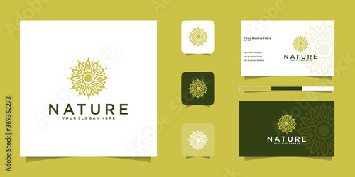 Minimalist elegant floral logo for beauty, cosmetics, yoga and spa. logo design and business card