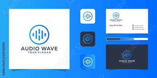 music player element. logo template electronic music, equalizer, store, dj, nightclub, disco. audio wave logo concept, multimedia technology themed,