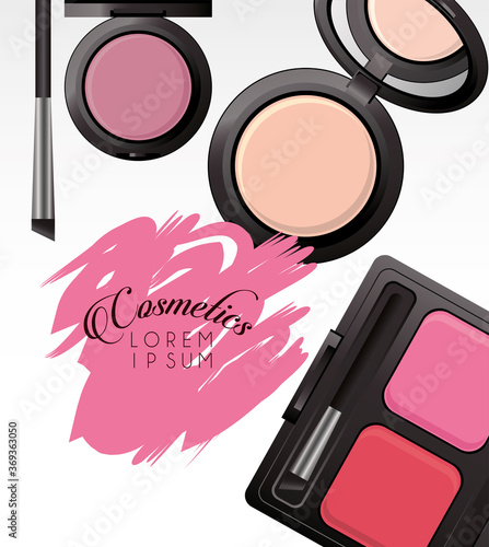 set of cosmetics makeup with lettering in paint