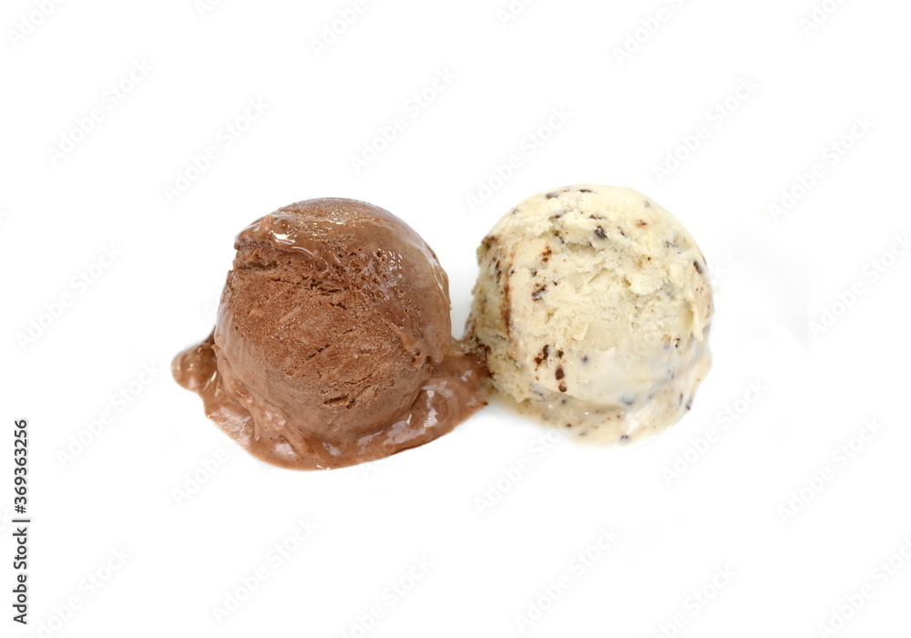 chocolate and vanilla ice cream ball isolated on white background chocolate and vanilla ice cream ball isolated on white background