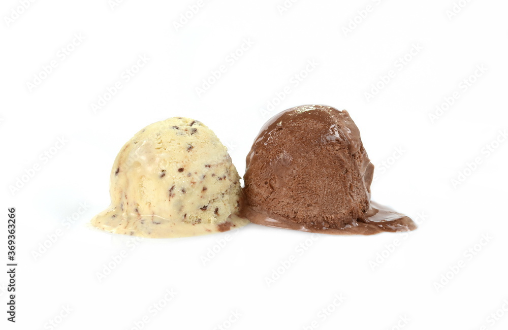 chocolate and vanilla ice cream ball isolated on white background chocolate and vanilla ice cream ball isolated on white background