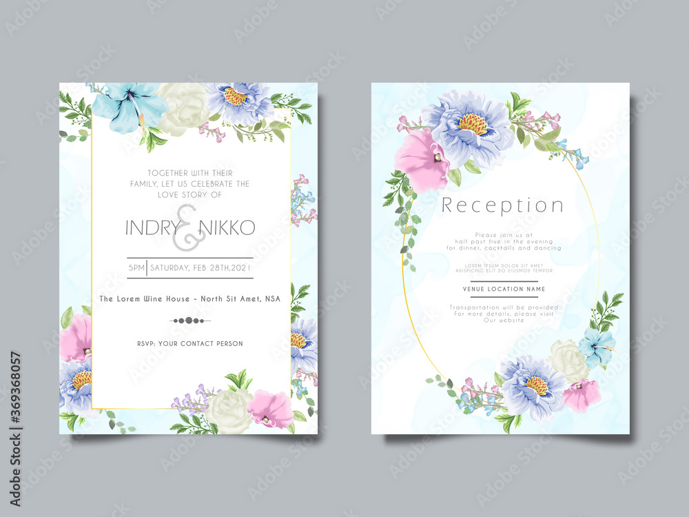 elegant flower and leaves wedding invitation cards