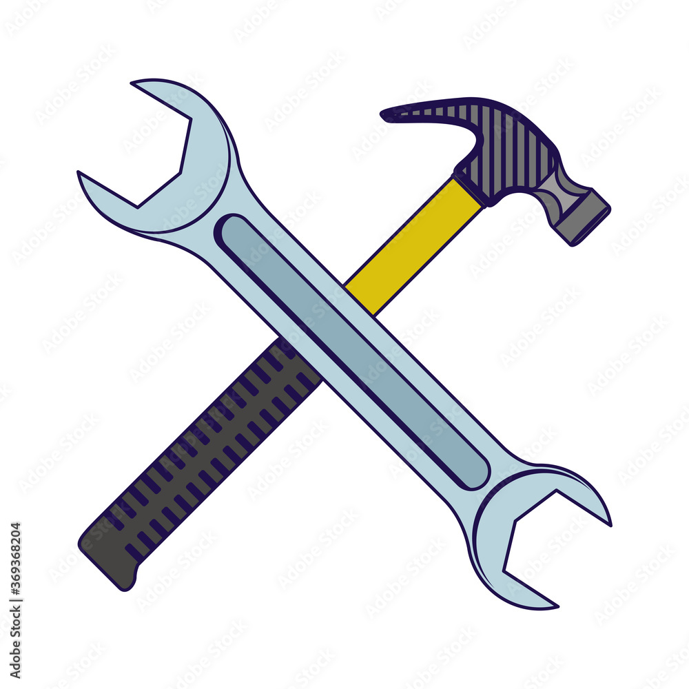 Fototapeta premium wrench key and hammer tools crossed