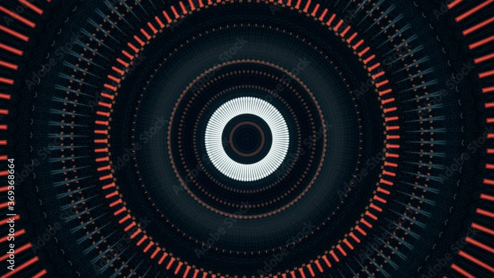 Abstract moving flashing large rings on black background, seamless loop. Animation. Pulsating circles widening, changing colors and blinking.