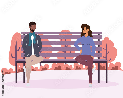 interracial young couple lovers in the park chair avatars characters