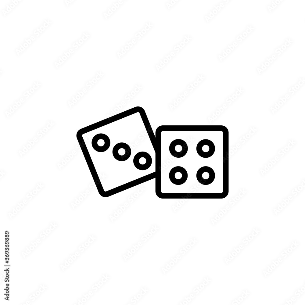 Game dice vector icon in black line style icon, style isolated on white background Game dice vector icon in black line style icon, style isolated on white background