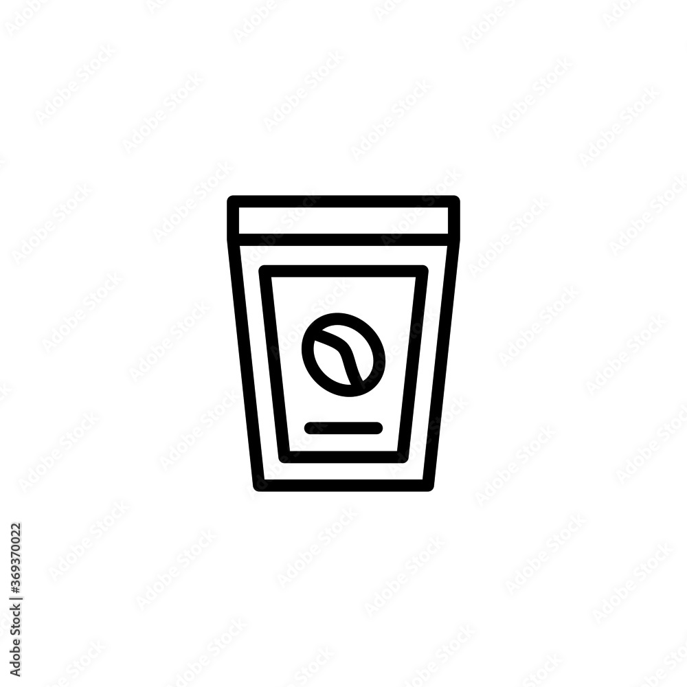 coffee sachet icon in black line style icon, style isolated on white background coffee sachet icon in black line style icon, style isolated on white background