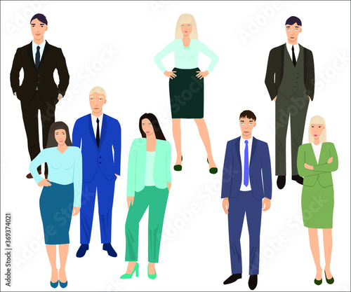Office staff. Group of professionals dressed in business style.Vector illustration. White background isolated.