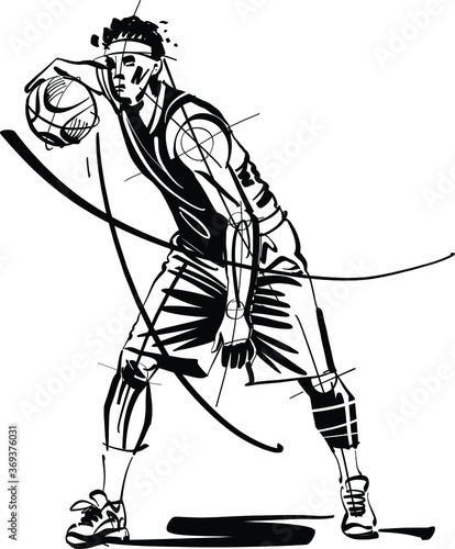 vector illustration of a basketball player in black and white
