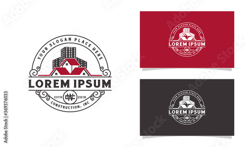 Vintage Real estate badge logo template / roof and building design illustration