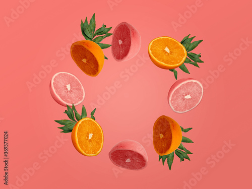 Fototapeta Naklejka Na Ścianę i Meble -  dynamic oranges on soft background