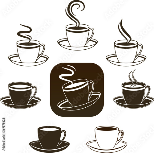 Coffee cup icon set. Hot cups of coffee   transparent elements  