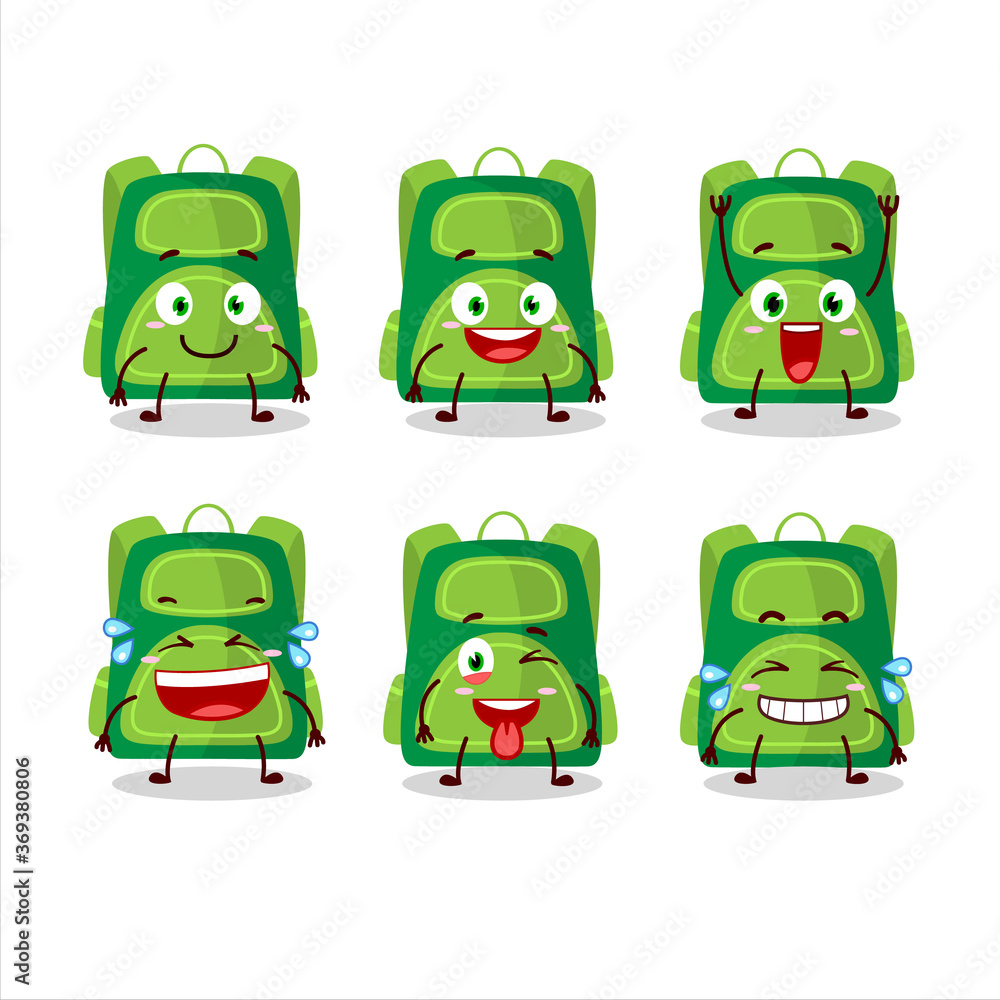 Fototapeta premium Cartoon character of green school bag with smile expression