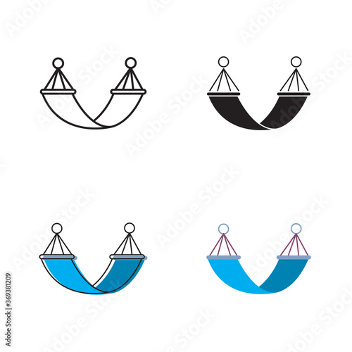 Simple hammock icon on white background 4 types such as outline, black, color, outline and color. Vector illustration.