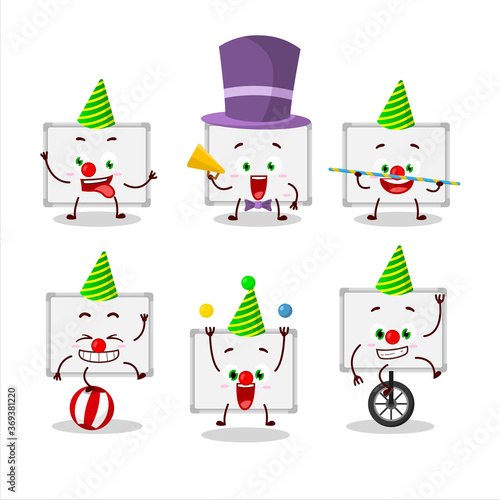 Cartoon character of whiteboard with various circus shows