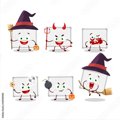Halloween expression emoticons with cartoon character of whiteboard