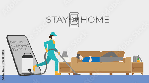 Cleaning concept. Online cleaning service from the mobile application.
