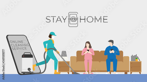 Cleaning concept. Online cleaning service from the mobile application.