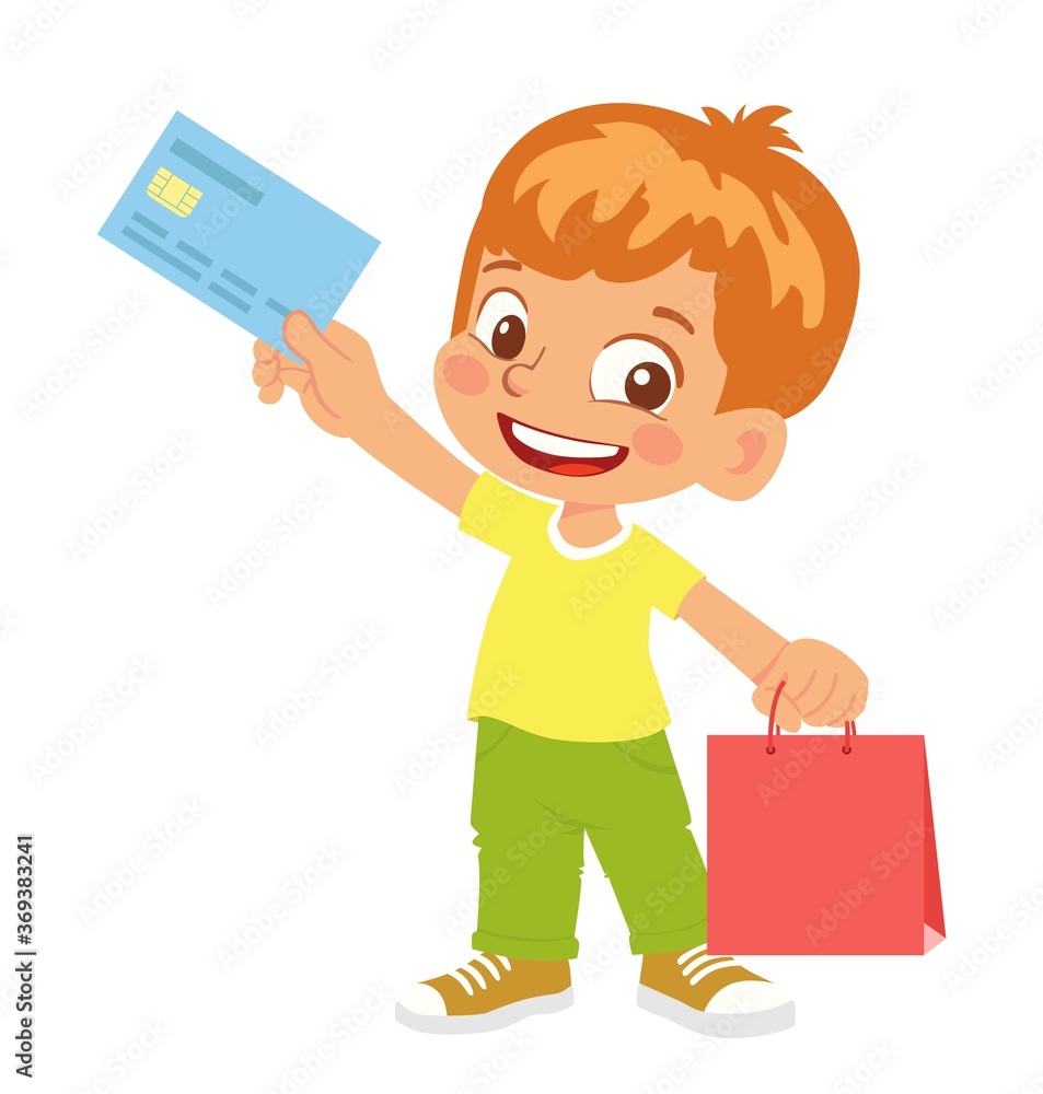 boy holds credit card