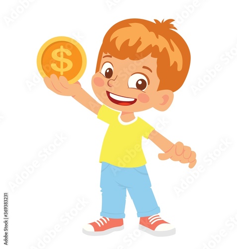 boy holds coin