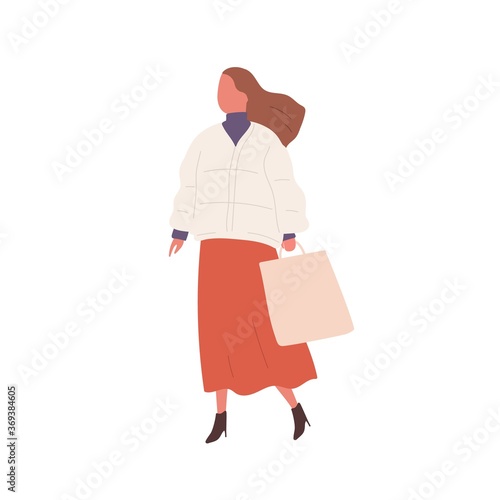 Stylish girl with handbag demonstrate spring or autumn street style vector fl...