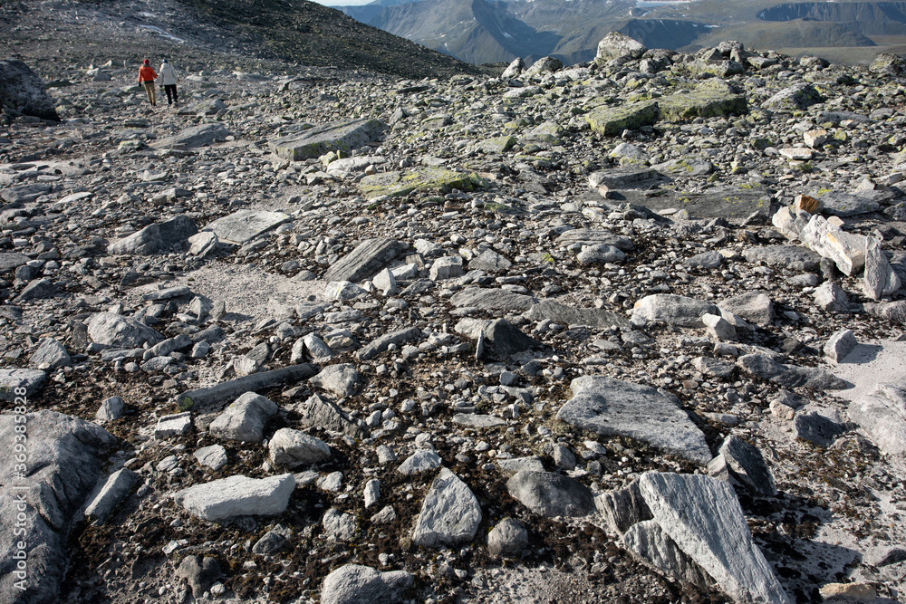 Fototapeta premium Large boulders of rock, in a national park in the Polar Urals, Russia. Hiking concept.
