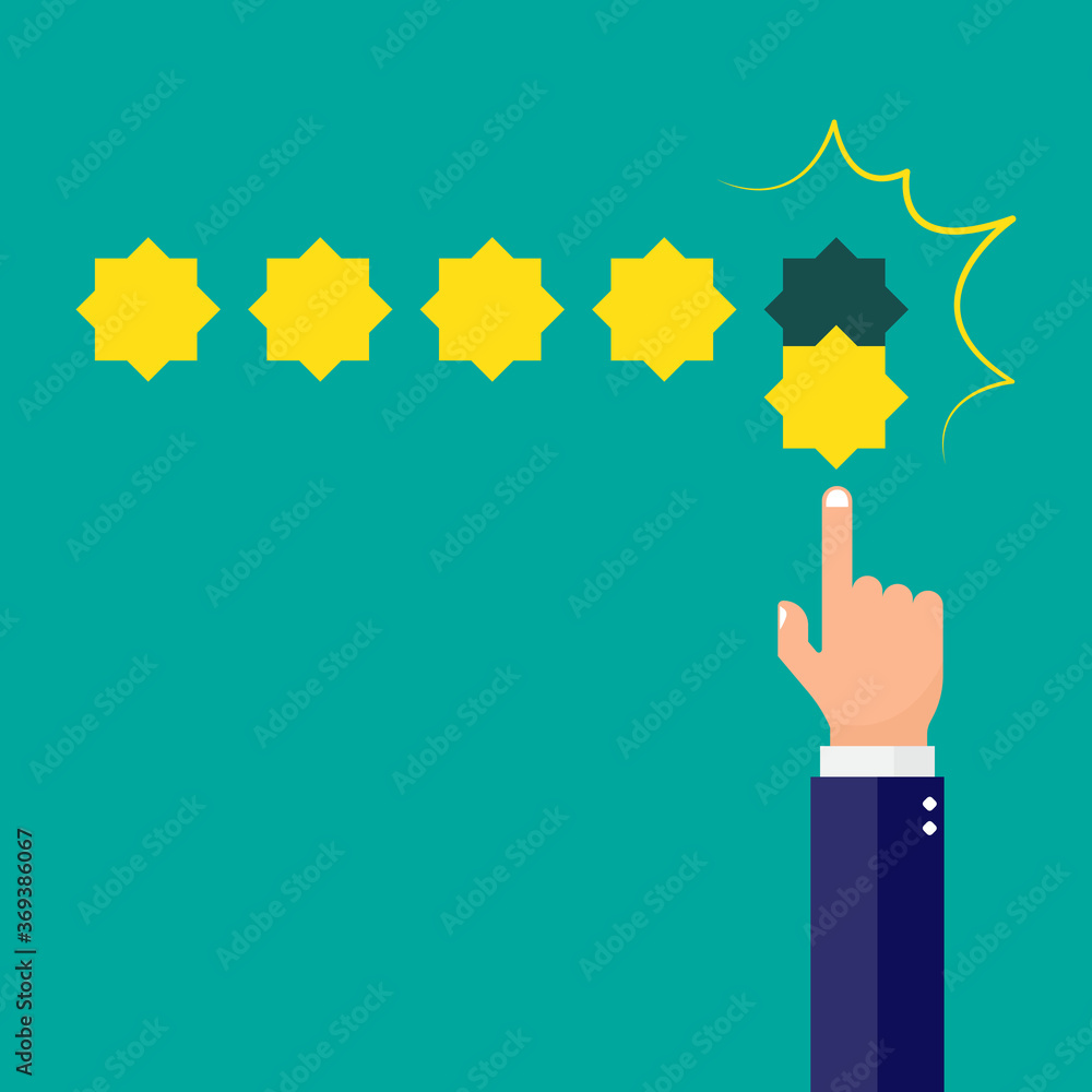 Five gold stars with hand Vector illustration. 