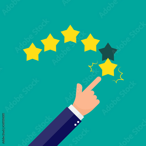 Five gold stars with hand Vector illustration. 