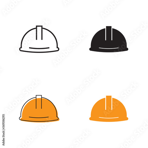 Simple hardhat icon on white background 4 types such as outline, black, color, outline and color. Vector illustration.