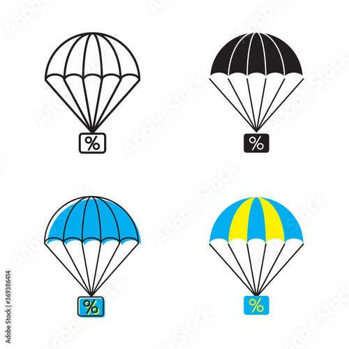 Fototapeta Naklejka Na Ścianę i Meble -  Simple percent flying on parachute icon on white background 4 types such as outline, black, color, outline and color. Vector illustration.