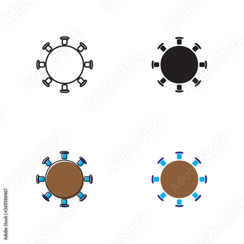 Simple round table icon on white background 4 types such as outline, black, color, outline and color. Vector illustration.